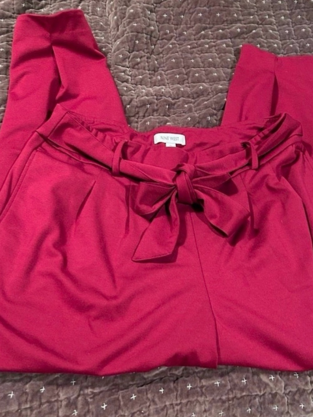 High-Waist Paperbag Tie-Waist Pants - Magenta - Picture 5 of 5